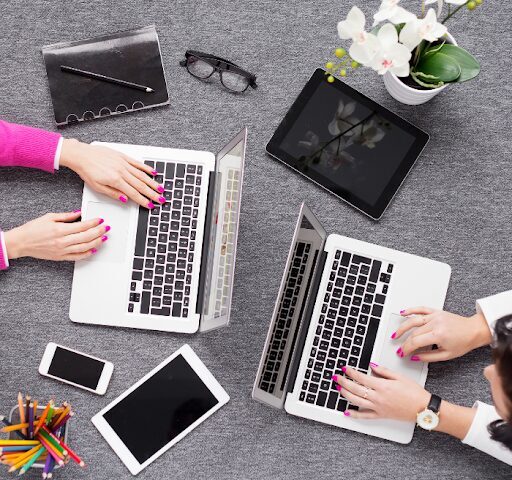 two women on their computers