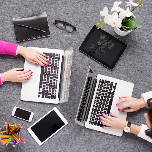 two women on their computers
